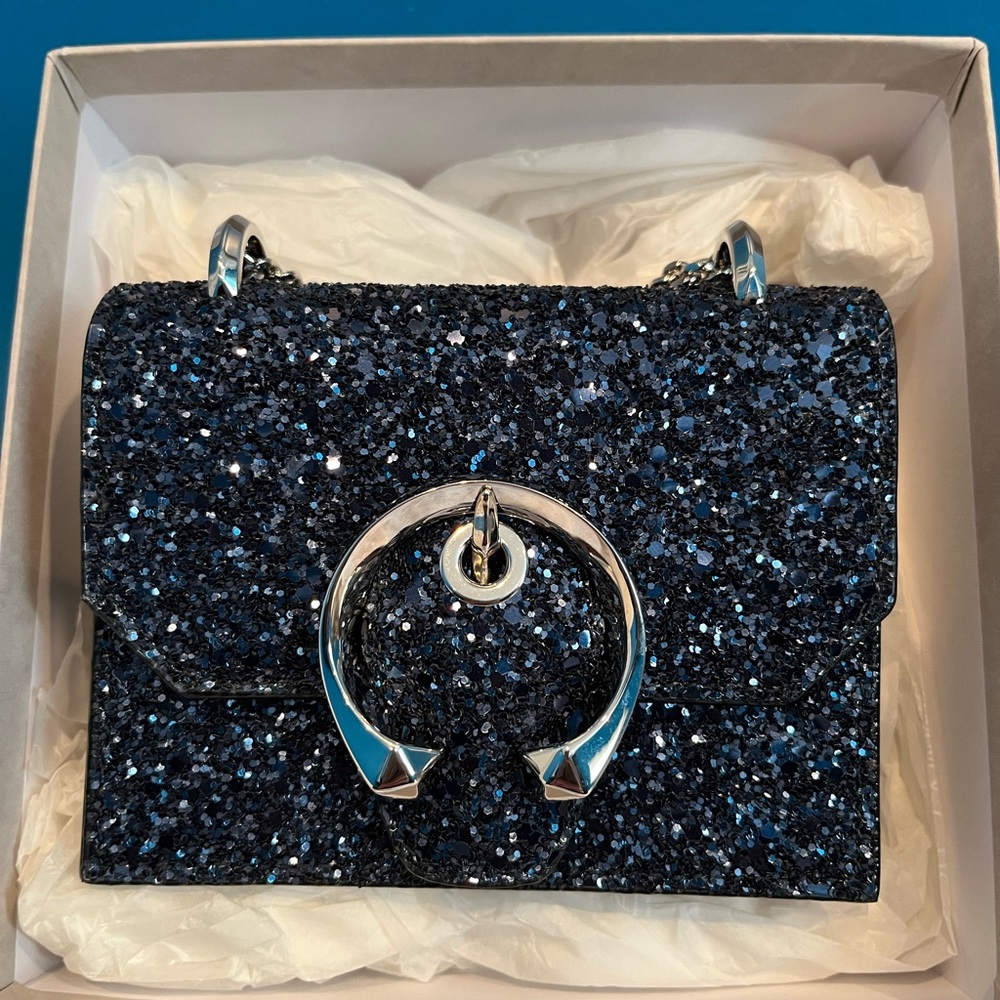 Jimmy Choo Mini Paris Navy shoulder bag.